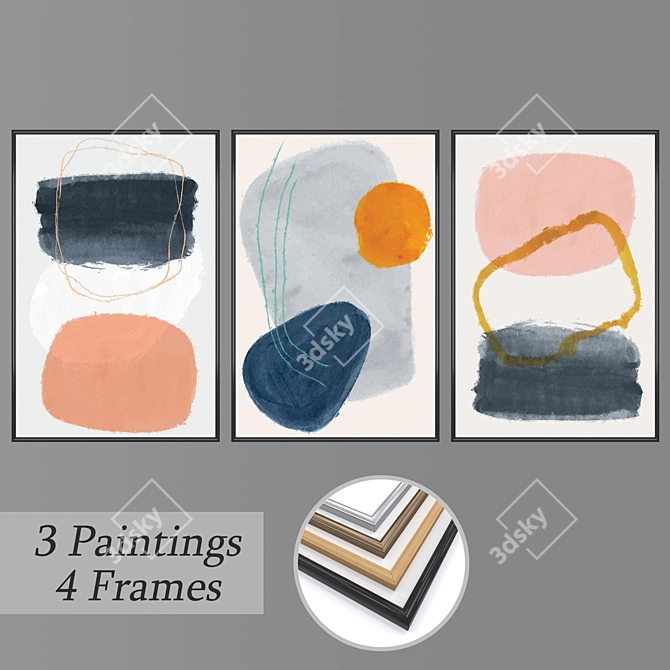 Elegant Set of Wall Paintings 3D model image 1