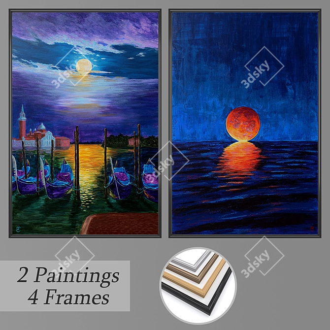 Elegant Set of 2 Wall Paintings 3D model image 1