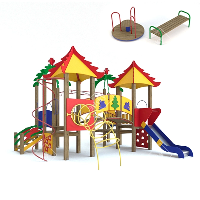 Ultimate Fun Zone: Carousel, Bench & More 3D model image 1