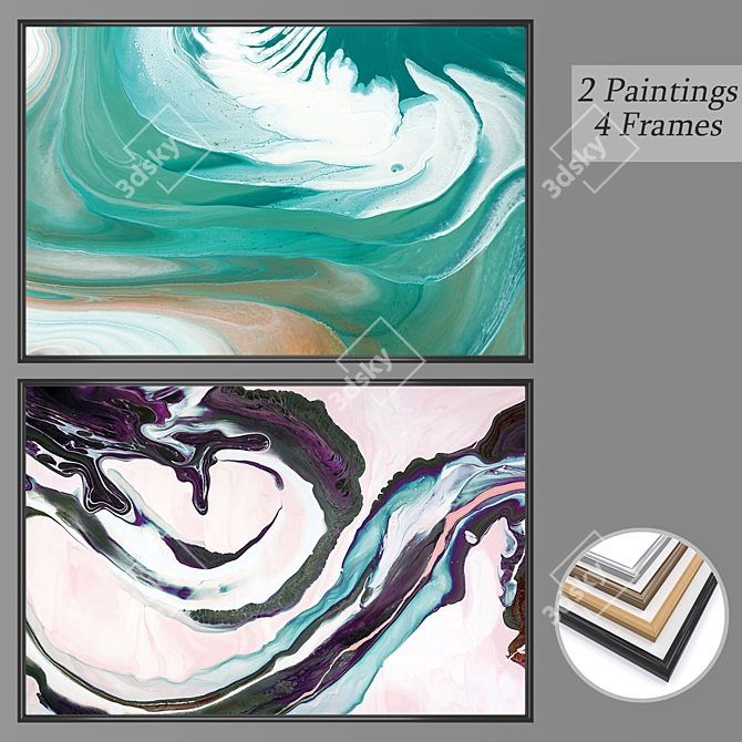 Artistic Set: 2 Paintings & 4 Frame Options 3D model image 1