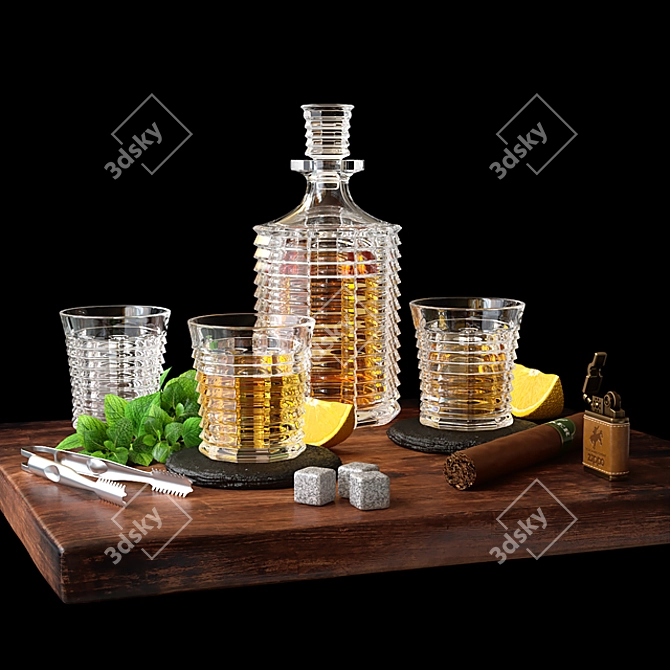 Luxury Crystal Whiskey Decanter Set 3D model image 1