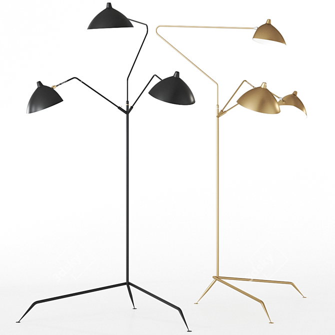 Serge Mouille L3B Adjustable Floor Lamp 3D model image 1