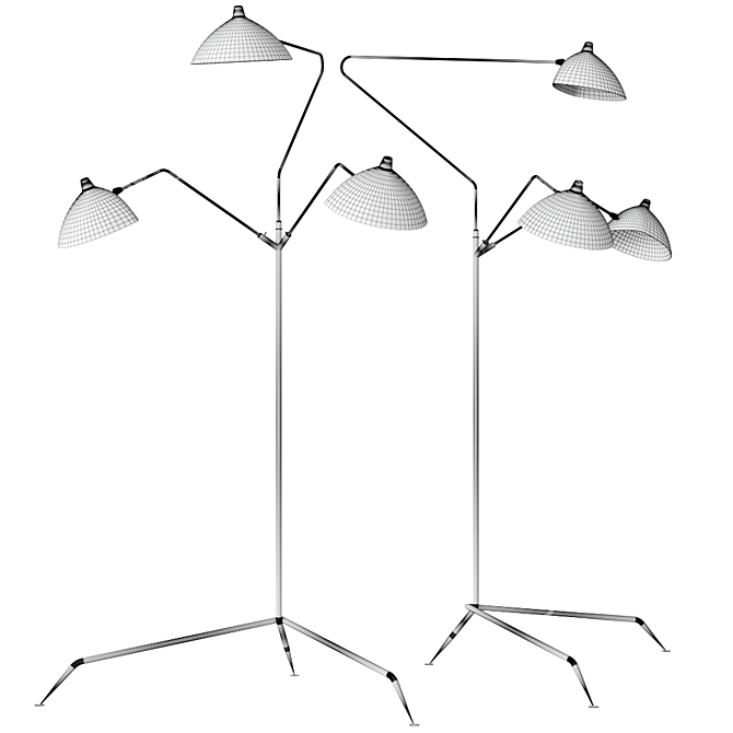 Serge Mouille L3B Adjustable Floor Lamp 3D model image 2