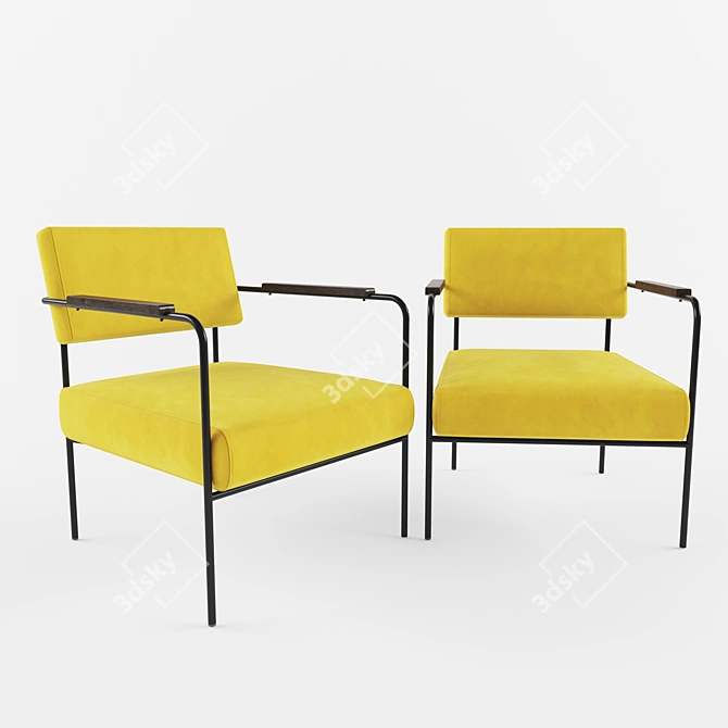 Yellow Velvet Armchair: Cloe 3D model image 3