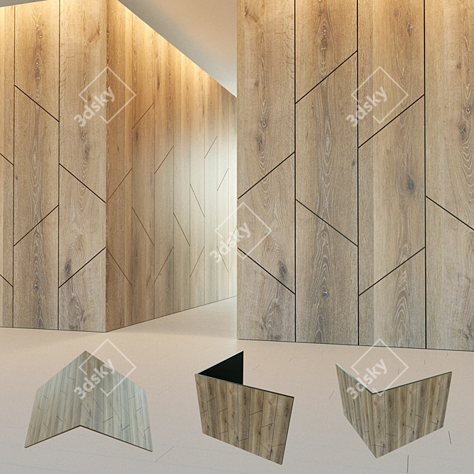 Title: Wooden Corner Wall Panel - Decorative 3D Design 3D model image 1