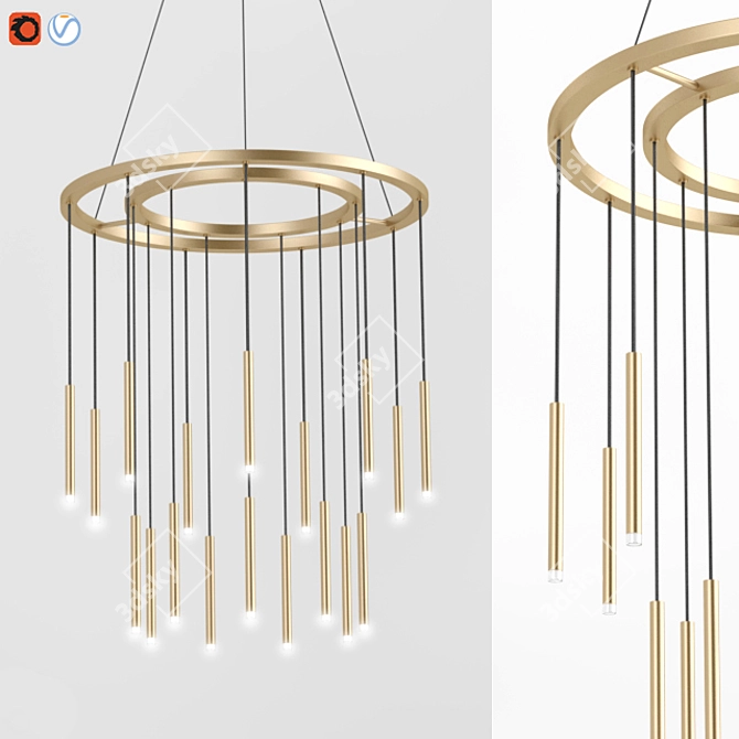 Title: Elegant 18-Light Matte Brass Pendant 3D model image 1