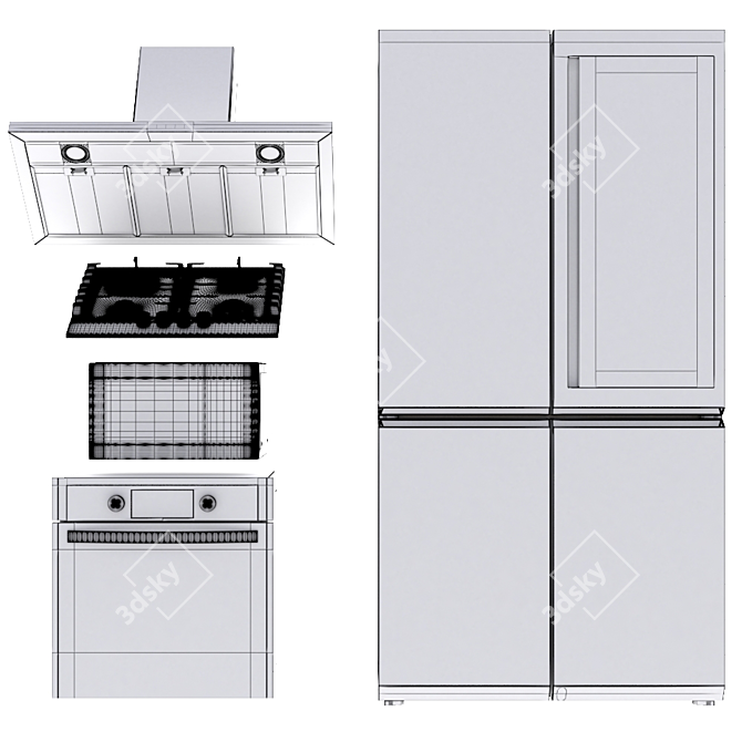 LG Appliance Set: EasyClean Oven, Linear Compressor Fridge, Gas Cooktop, Inverter Microwave, Hood 3D model image 5