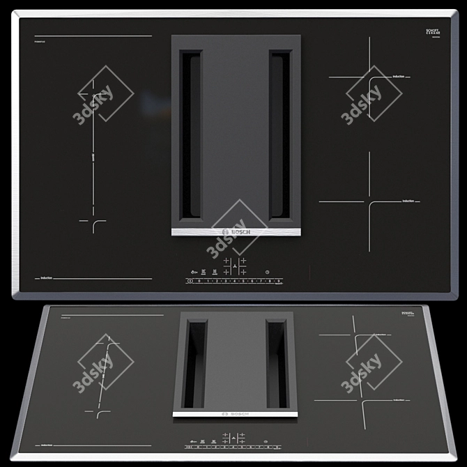 BOSCH Appliance Set: Oven, Microwave, Induction Cooktop with Integrated Hood, Decorative Extractor, Fridge 3D model image 2