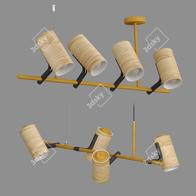 Wooden Barrel Pendant Light 3D model image 2