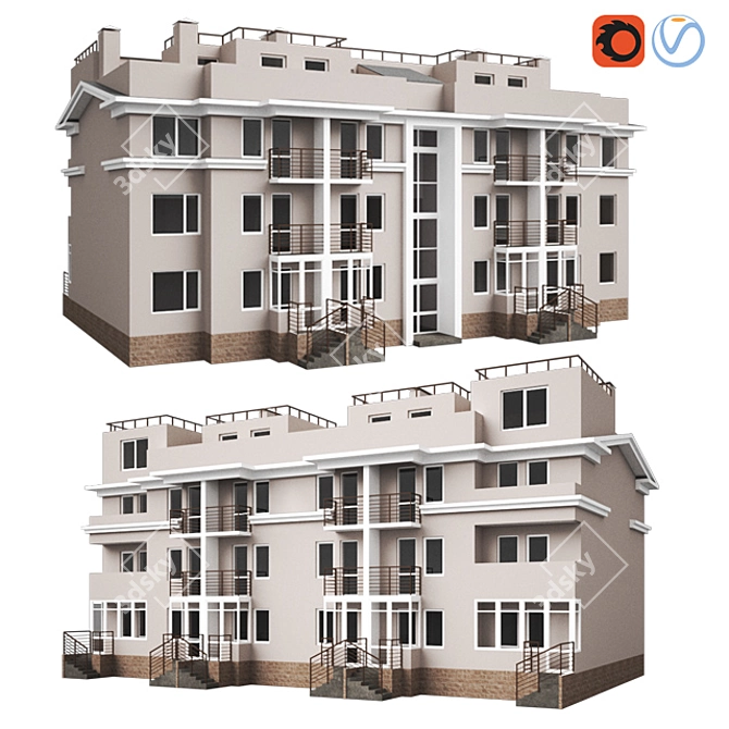 Modern Residential Building 26x17x13m 3D model image 1