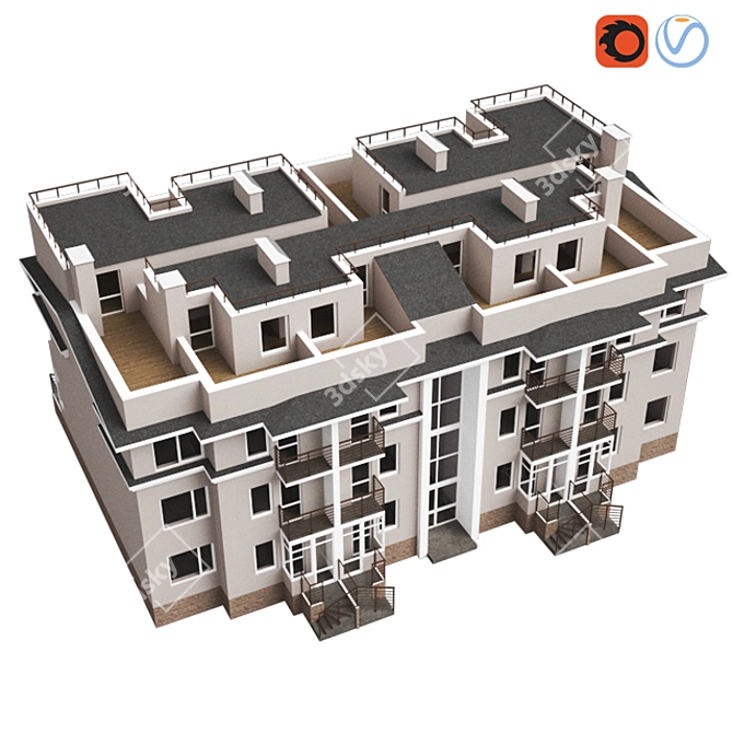 Modern Residential Building 26x17x13m 3D model image 2