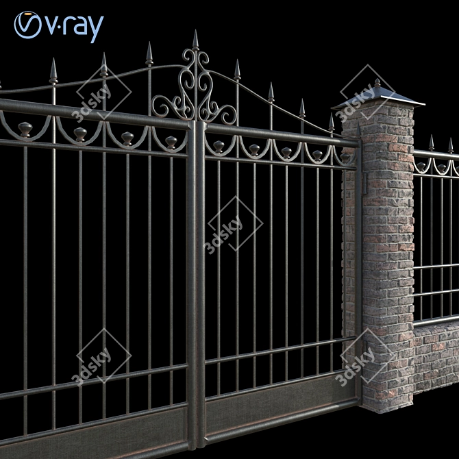 Metal Fence and Gate Panels 3D model image 4