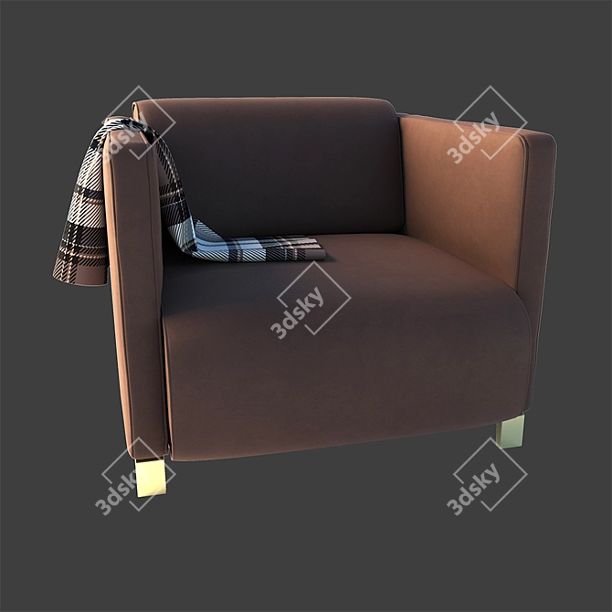 Cozy Armchair with Throw Blanket 3D model image 2