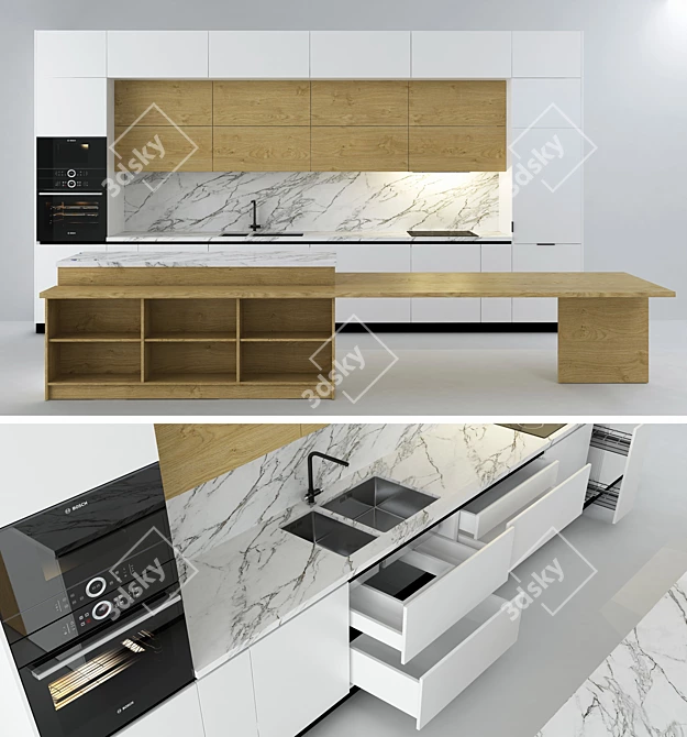 Modern Island Kitchen 3D model image 1