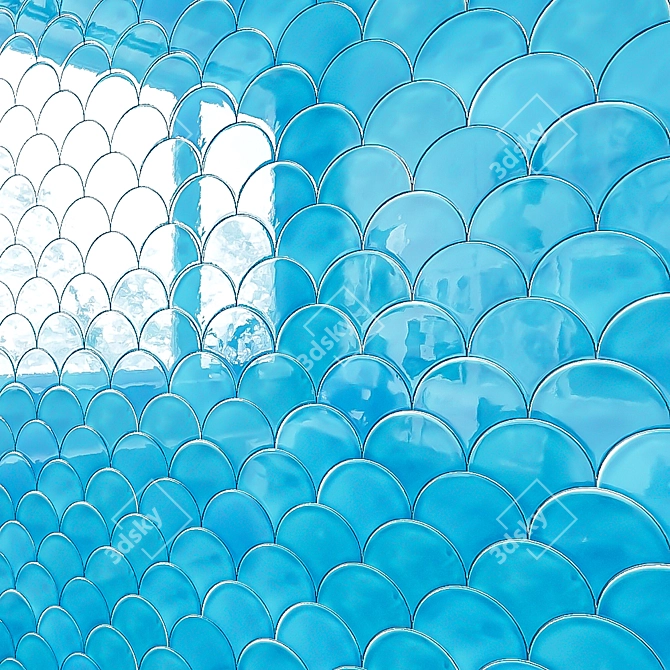 Turquoise Fish Scale Tile 3D model image 2