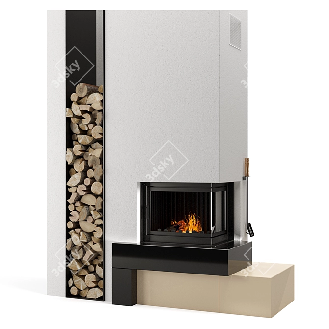 Elegant Fire Hearth: 2000 x 800mm 3D model image 2