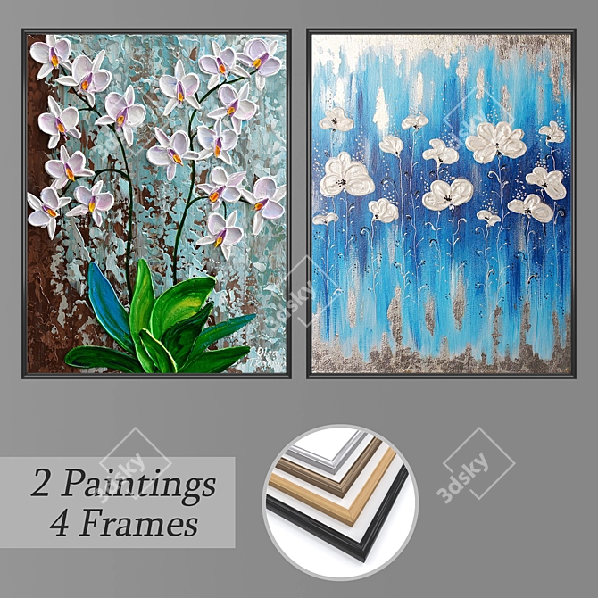 Elegant Wall Paintings Set 3D model image 1