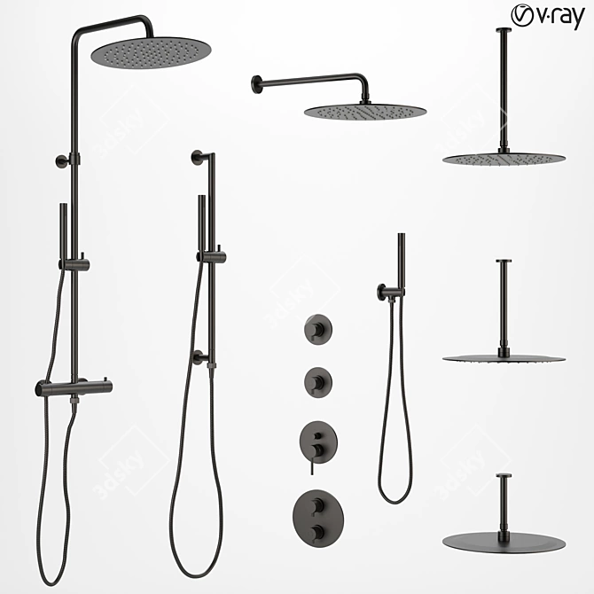 Sleek Shower Faucets 3D model image 1