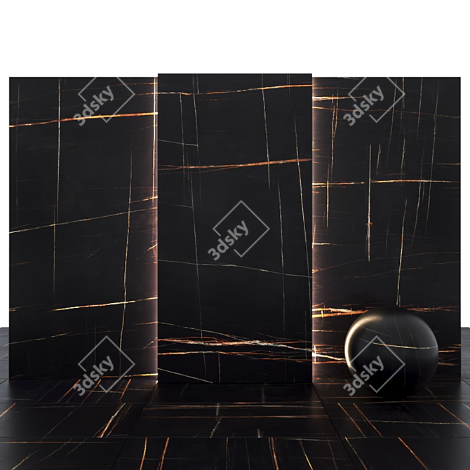 Elegant Sahara Nero Black Slabs 3D model image 2