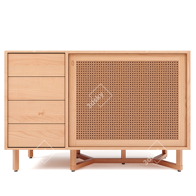 Adjustable Color Rattan Sideboard with Drawers 3D model image 4