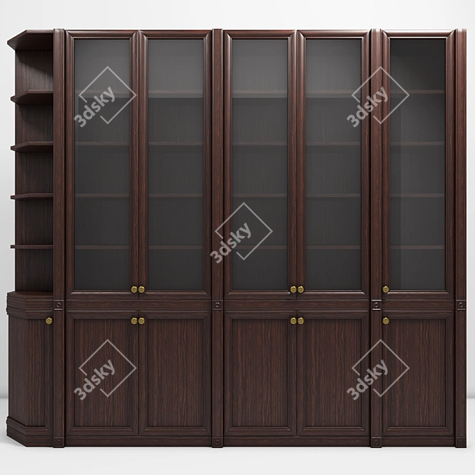 Classic Wooden Bookcase with Glass Showcase 3D model image 1