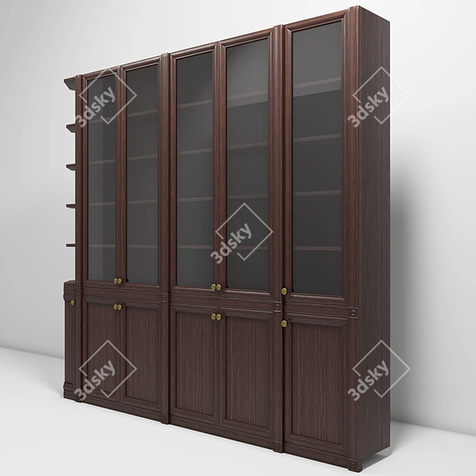 Classic Wooden Bookcase with Glass Showcase 3D model image 2