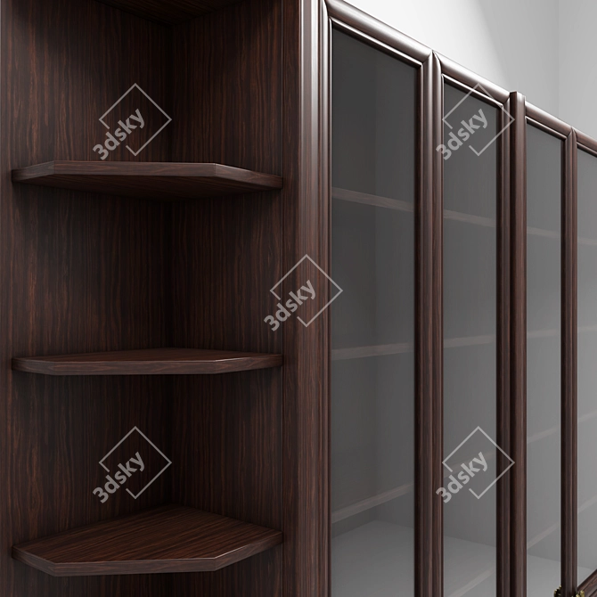 Classic Wooden Bookcase with Glass Showcase 3D model image 5