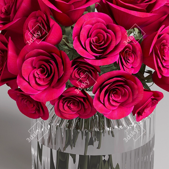 Elegant Rose Bouquet in Glass Vase 3D model image 2