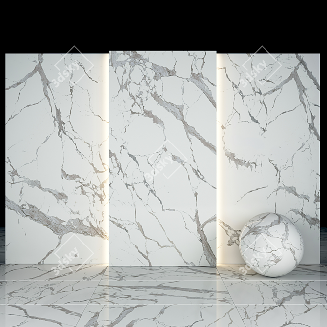 Textured White Calacatta Slabs and Tiles 3D model image 2