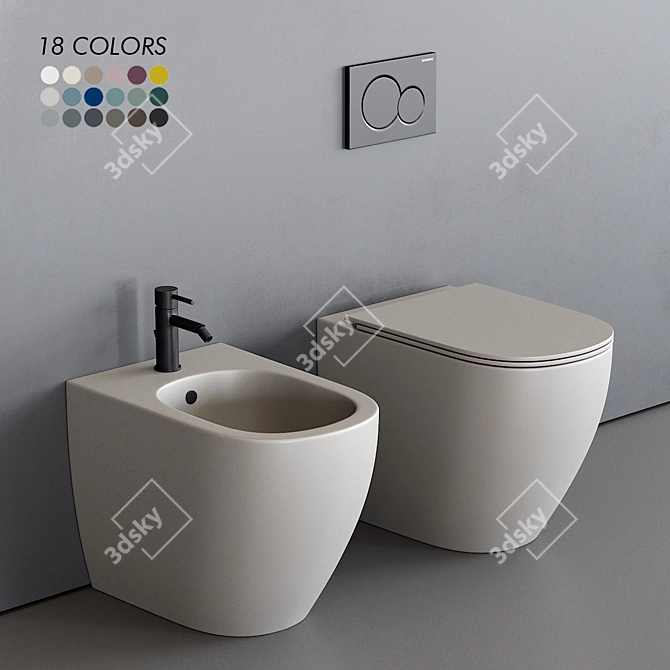 Nic Design Pin WC Set: Modern, Ceramic Toilet and Floor Bidet 3D model image 1