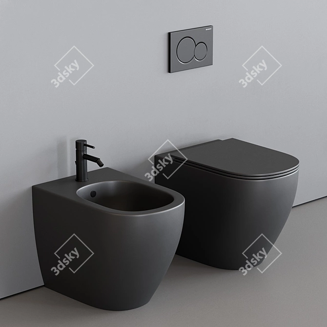 Nic Design Pin WC Set: Modern, Ceramic Toilet and Floor Bidet 3D model image 3