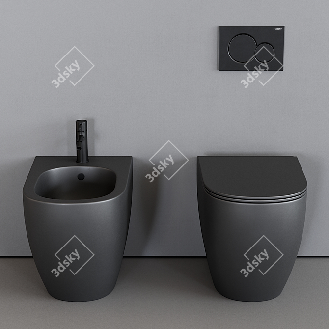 Nic Design Pin WC Set: Modern, Ceramic Toilet and Floor Bidet 3D model image 4