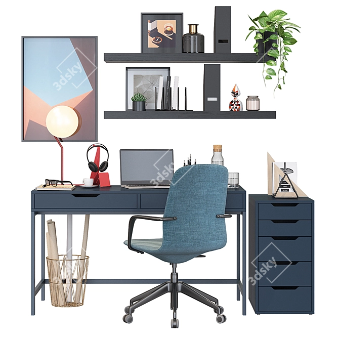 Blue Office Oasis: Ikea Langfjall Chair, Alex Drawer Unit, Table & More 3D model image 2