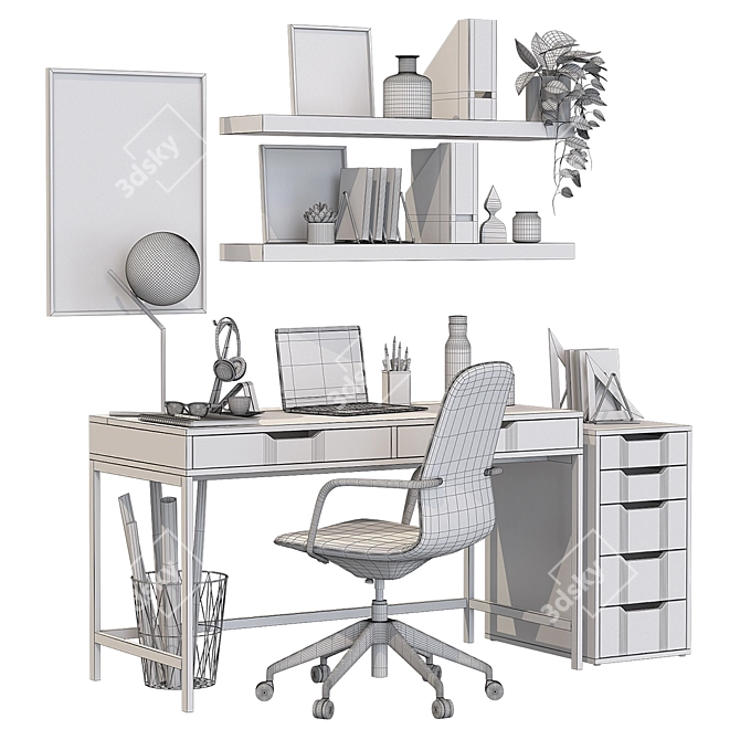 Blue Office Oasis: Ikea Langfjall Chair, Alex Drawer Unit, Table & More 3D model image 4
