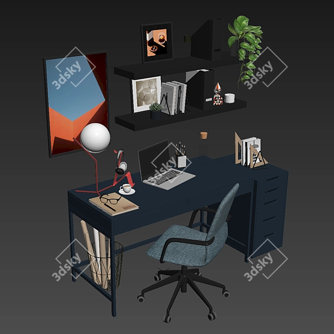 Blue Office Oasis: Ikea Langfjall Chair, Alex Drawer Unit, Table & More 3D model image 5