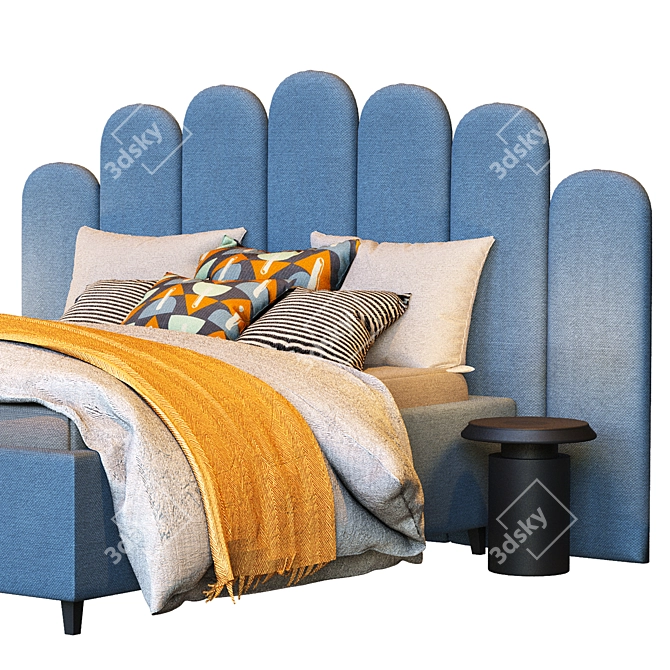 Elegant Blue Queen Bed 3D model image 2