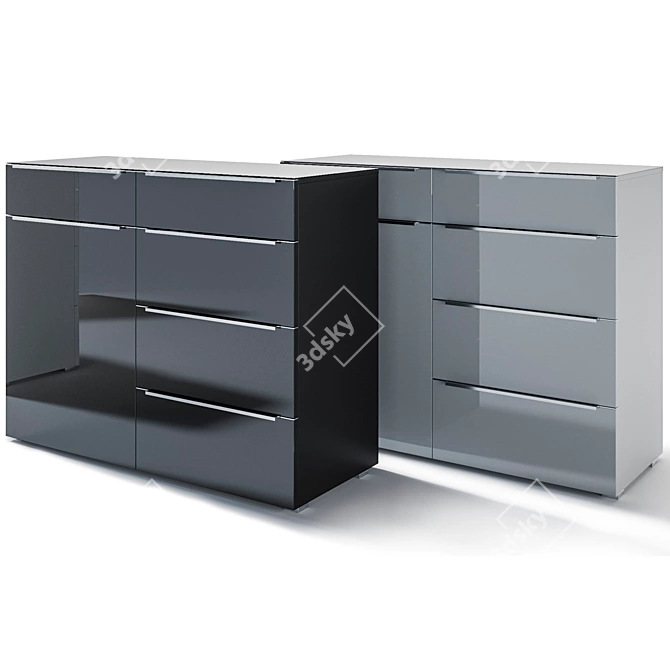 Modern Dresser in White, Grey, or Black 3D model image 1