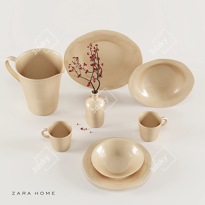 Elegant Stoneware Tableware by ZARA HOME 3D model image 3