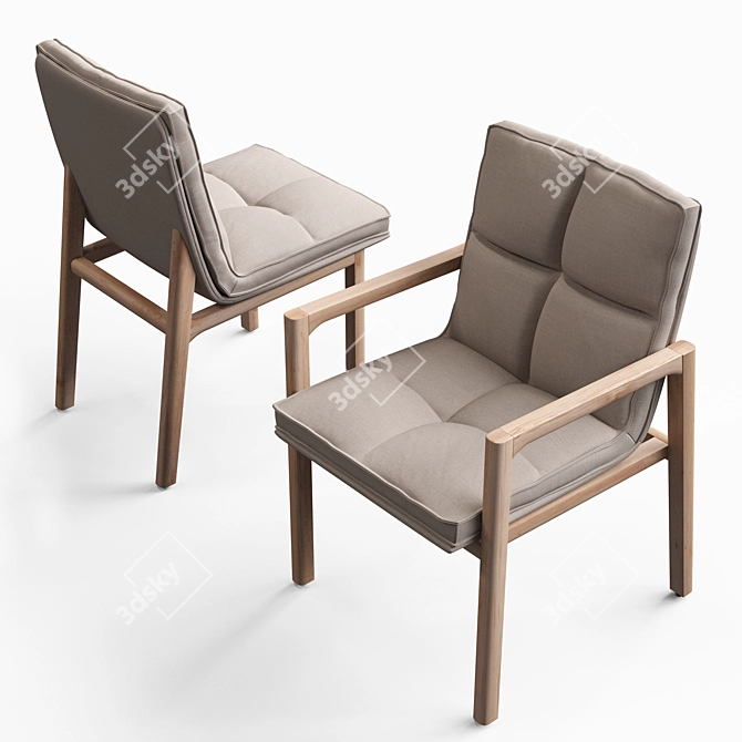 Patchan Dining Chair: Natural Oak 3D model image 2