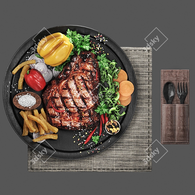 Juicy Meat Steak with Vegetables 3D model image 2