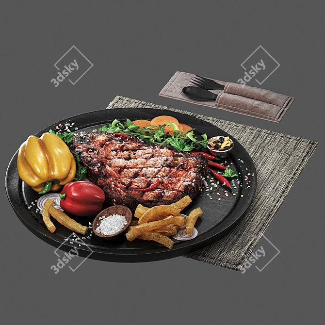 Juicy Meat Steak with Vegetables 3D model image 3