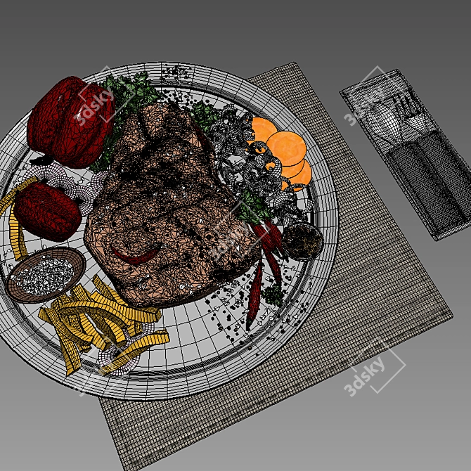 Juicy Meat Steak with Vegetables 3D model image 4