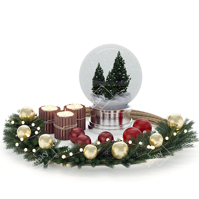 Christmas Delight: Festive Wreath & Ornament Set 3D model image 2