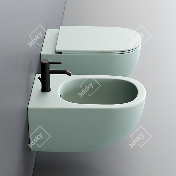 Pin Wall-Hung WC & Bidet Set 3D model image 2