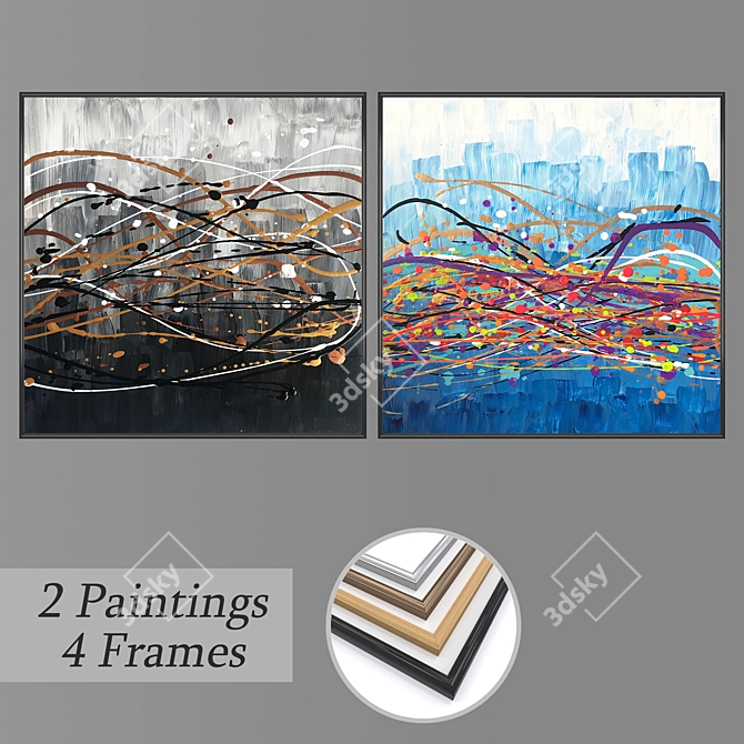 Elegant Wall Paintings Set 3D model image 1