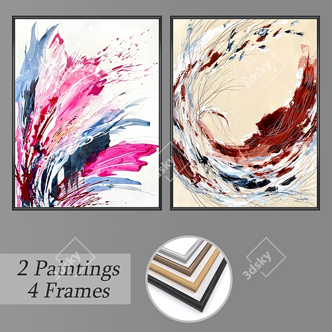 Elegant Wall Paintings Set 3D model image 1