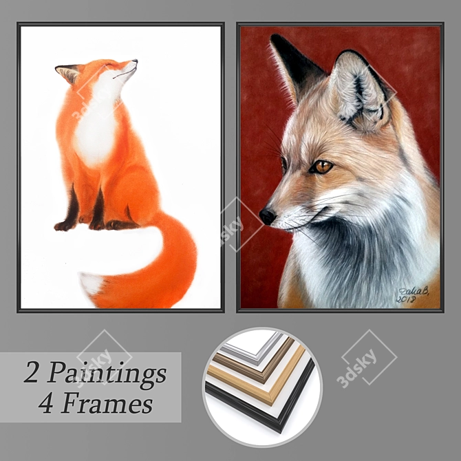 Modern Art Collection: 2 Paintings + 4 Frame Options 3D model image 1