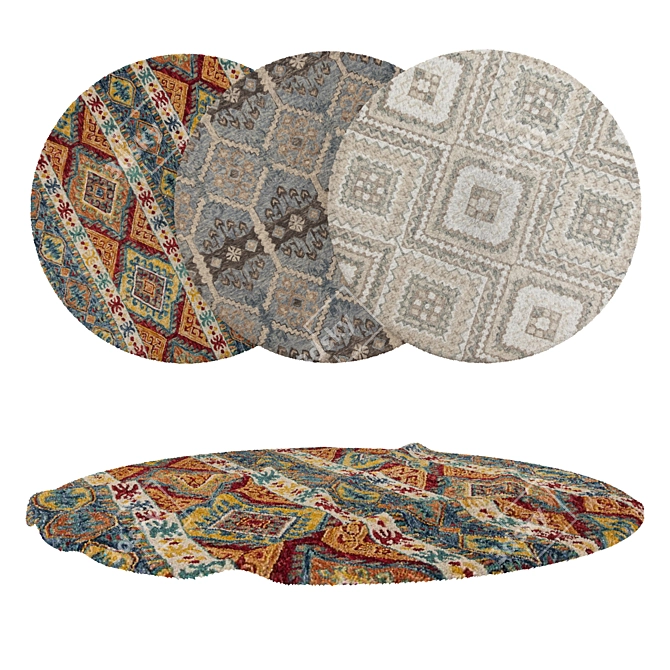 Round Carpet Set - Versatile 6-Piece Collection with Varying Textures 3D model image 1