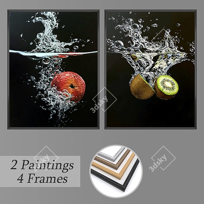 Gallery Collection: 2 Wall Paintings + 4 Frame Options 3D model image 1