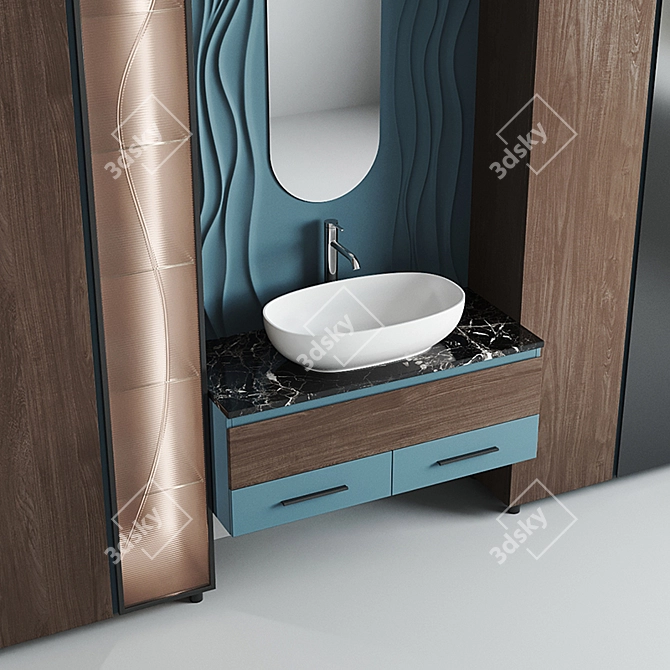 Modern Bathroom Set: Sink & Mixer 3D model image 2